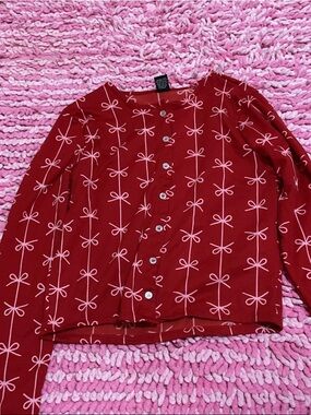 Girls Red Bow-Print Pajama Top